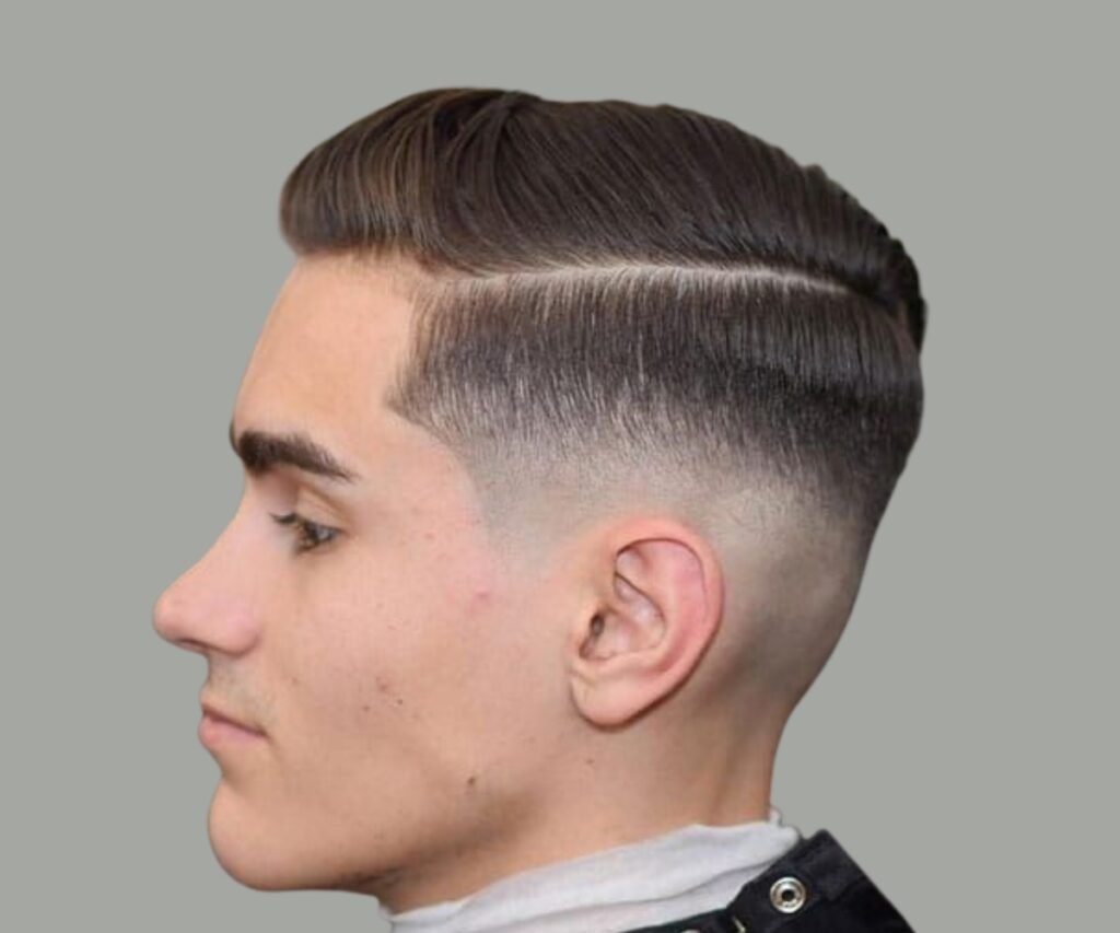 Mid skin fade haircut with side part - modern gents hairstyle Dubai
