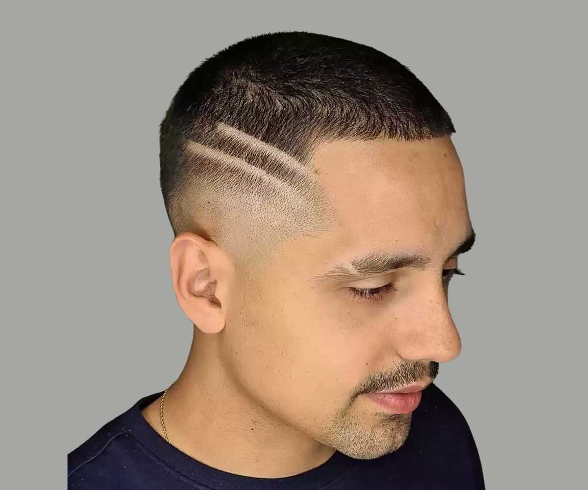 Buzz cut with design line - clean and bold men’s haircut UAE